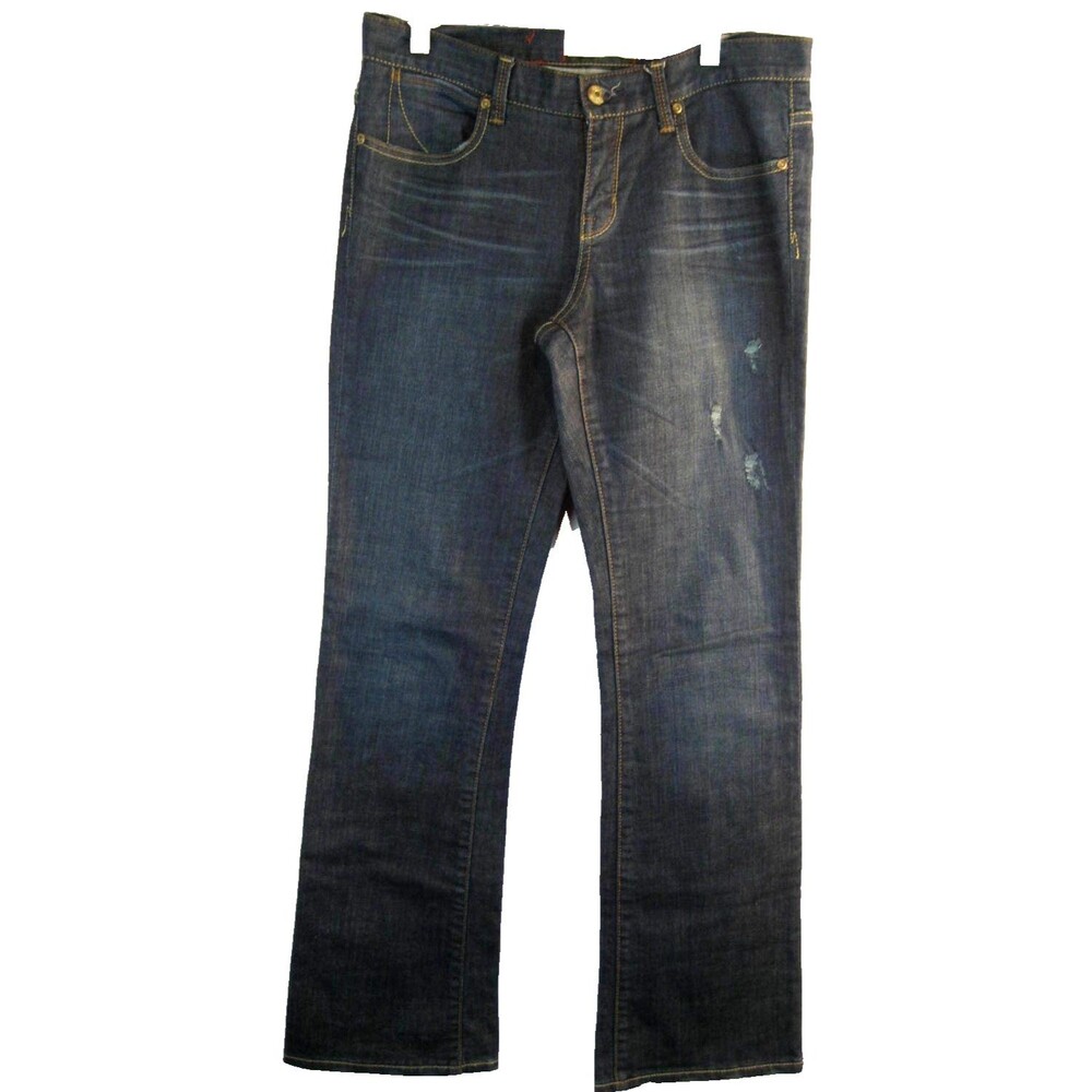 Womens PD&C (Bridgette) Cotton Spandex Distressed Boot Cut Blue Jeans sz 28x33x7